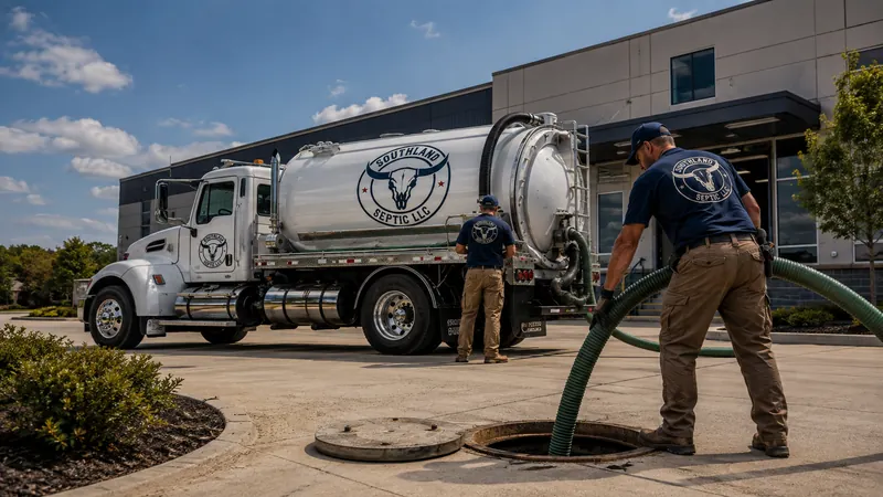 Southland Septic vacuum truck providing service at a commercial property