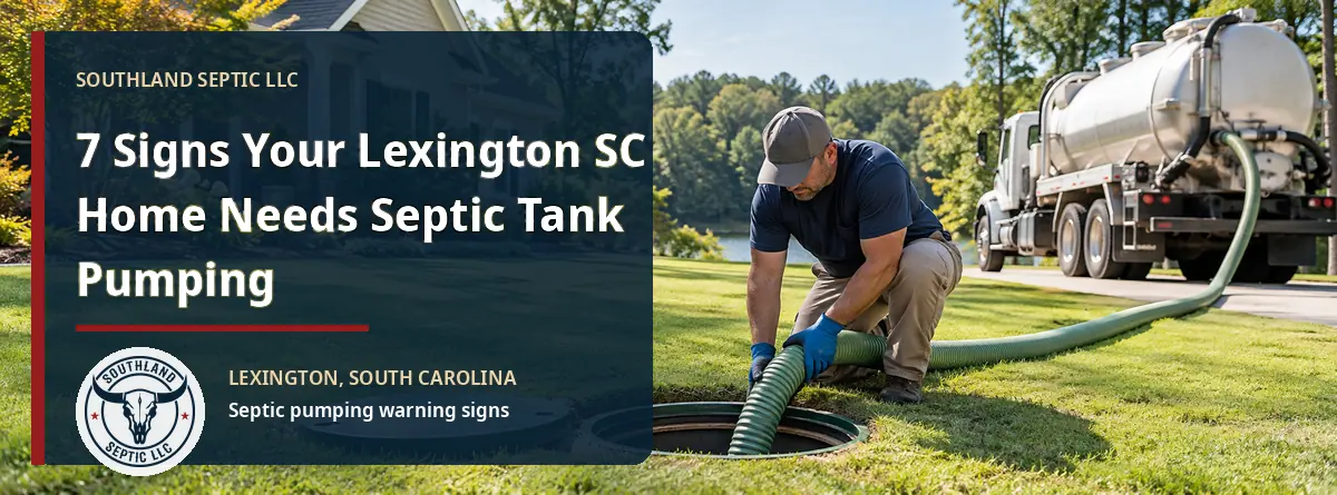 Septic technician pumping a residential tank beside a Lexington South Carolina home