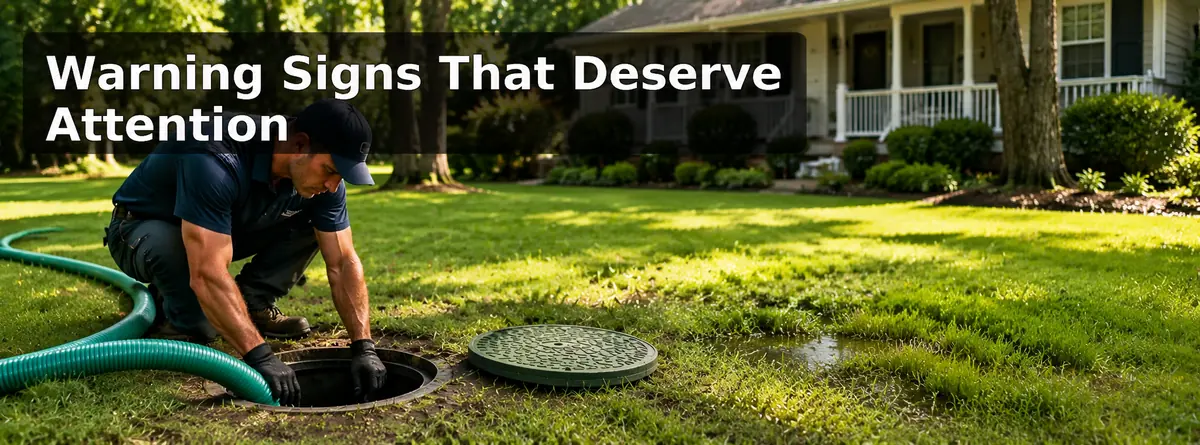 Residential yard and septic access area being checked for possible septic system warning signs in Gilbert SC